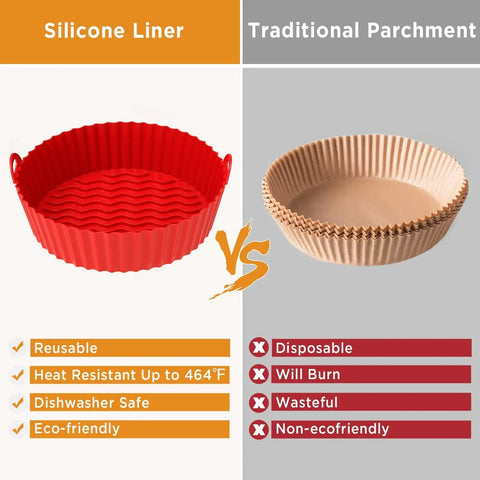 2 Pack Game Changing Reusable Silicone Air Fryer Liner For 3 To 5 Qt Easy Clean Basket Nonstick Pot BPA Free Pink and Red