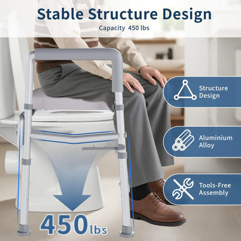 Adjustable Raised Toilet Seat With Plush Padded Cushion And Sturdy Safety Handles Built Tough 450 Lb Capacity Kick Back Comfort Tailored Like A Glove For Seniors And Easy Bathroom Access