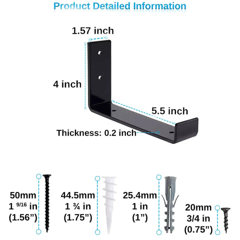 Built Tough Heavy Duty Floating Shelf Brackets Set Of 6 6 Inch Long 4 Inch High 1.5 Inch Lip Black Rustic Iron Wall Mounted Brackets