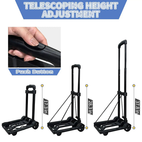 No Sweat Folding Hand Truck And Ultra Lightweight Portable Cart And Rock Solid 90lb Heavy Duty Two Wheel Utility Trolley With Bungee Straps For Moving Travel Luggage Hauling Smooth Compact Storage Setup Fits Right In Trunk Or Closet
