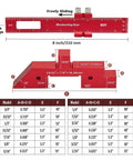 Pro Grade Fifteen Piece Aluminum Table Setup Blocks For Woodworking With 6061 T651 Aluminum For Rock Solid Height Depth And Angle Alignment And Fence Gauge Plus Laser Marked Durable Storage Case. 8 inch ruler block with notch design and 50° angle chart