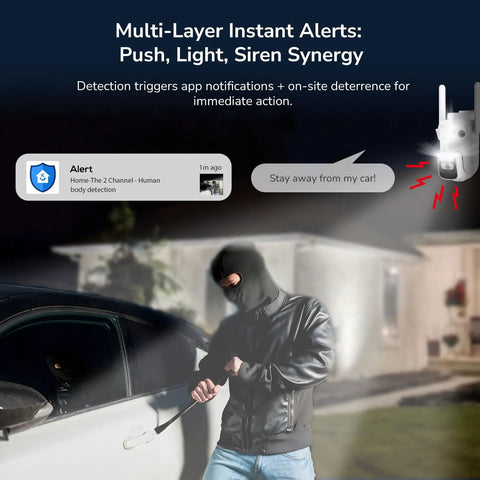 Intruder detected by Wireless Triple Lens 2K Security Camera System All In One Outdoor With 360 Degree Pan And Tilt Motion Detection