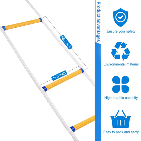 16 Foot Fire Escape Ladder For Two Story Buildings With Flame Resistant Rope Emergency Ladder showcasing rung and rope details
