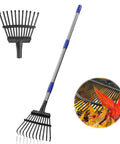 Heavy Duty Garden Rake With 11 Metal Tines And Adjustable 36 To 78 Inch Handle Eight Point Five Inch Wide Head For Leaves Lawns Shrubs And Garden Beds Premium Stainless Steel Construction Built To Last For Year After Year Yard Work.