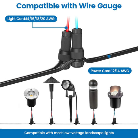 Low Voltage Wire Connectors for Outdoor Landscape Lighting 12 to 18 Gauge Waterproof Quick Lock Connectors for Path and Deck Lights