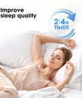 Woman sleeping peacefully with 2/4 hour timer icon, promoting effect of 46 Inch Ceiling Fan With Lights And Remote Control.