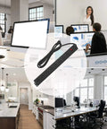 Heavy Duty Metal Wide Spaced Power Strip With Eight Outlets 1200J Surge Protector 15A 125V 60Hz shown in office setup