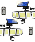Solar Motion Lights Outdoor With Sixteen Point Four Foot Cable 3000LM LED Security Flood Lights Dusk To Dawn IP65 Waterproof With Remote