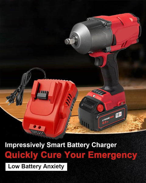 Two Pack 18V 6000mAh Replacement Battery For Milwaukee M18 Tools Long Lasting High Capacity Battery Pack With One Multi Voltage Charger
