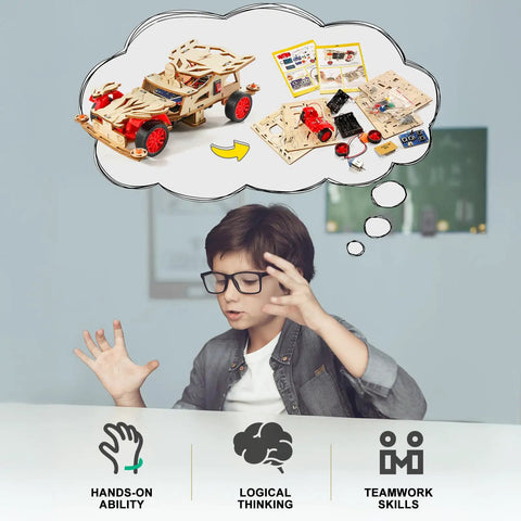 Child imagining Hands On Remote Control Car Building Kit For Kids 8 Through 12 Cool Stem Toys For Boys And Girls Wood 3D Puzzles And Science Craft Projects Creative Engineering Gift For Ages 8 9 10 11 12 13 14