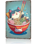 Cat In Ramen Bowl Vintage Metal Sign Wall Art 8x12 Tin Sign Poster For Home Office Garage Decor Cute Kitchen Wall Accent Rustic Charm