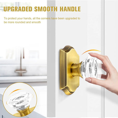 Snag This Crisp Pair Of Clear Glass Dummy Door Knobs In Classic Antique Bronze, Zero Hassle No Drill Surface Mount For Closets And French Doors, Slick Vintage Hardware To Upgrade Your Setup - Clear glass knob shown with smooth handle on a door.