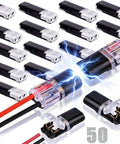 50 Pack Double Wire Plug In Connectors With Locking Buckle For LED Strip Lights Quick Clip Fasteners Multi Purpose Snap On Blocks Low Voltage Wire Connectors For DIY Crafting And Home Wiring Projects