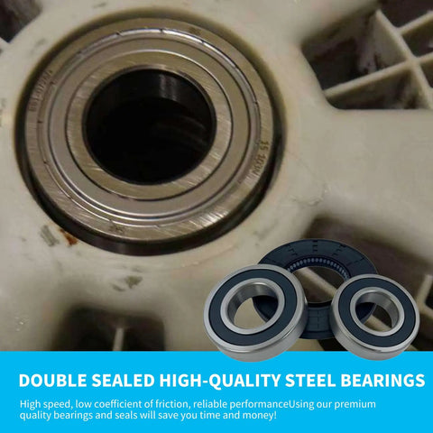 Premium Heavy Duty Rear Drum Bearing And Seal Kit For Lg Kenmore Front Load Washers Replaces 4280 En Models close-up of steel bearings.