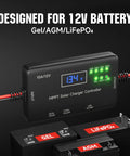 Close-up of 12V 10A Solar Charge Controller MPPT with Type-C and USB output for Gel, AGM, LiFePO4 batteries.