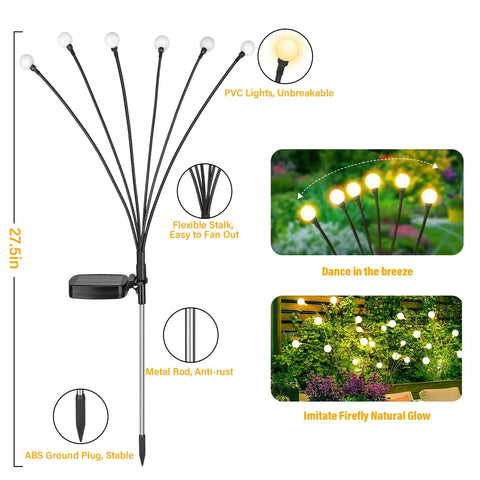 Solar Outdoor Firefly Lights For Garden And Yard Waterproof Wind Swaying Pathway Stakes with flexible copper wires.