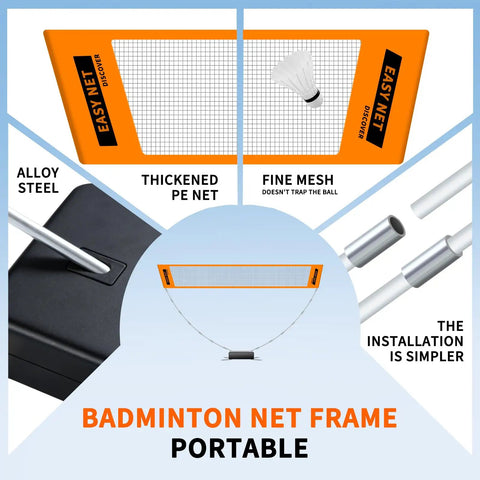 Portable Badminton Net Set With Adjustable 8.9 Ft Height Foldable Outdoor Indoor Net System for backyard or park setup.