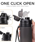 Hand opening collapsible 21oz silicone water bottle with straw carry strap leakproof screw lid wide mouth BPA free