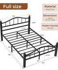 Rock Solid Full Size Metal Bed Frame With Headboard Heavy Duty Steel squeak free design showing dimensions and weight capacity of 1500 lbs.