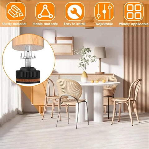 20 Pack Adjustable Furniture Levelers Three Eighths Inch Heavy Duty Leveling Feet With Floor Protectors on dining chair and table