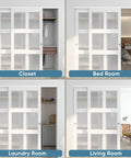 Sliding Closet Door Set 72 Inch High By 80 Inch Wide Double 37 Inch Panels With Three Lite Frosted Glass Bypass Design in various rooms