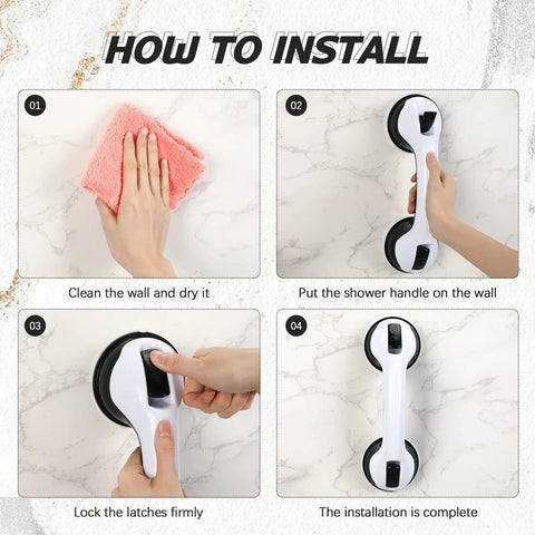 4 Pack 12 Inch Shower Grab Bars For Bathtub Safety With Dual Suction Cups No Slip Handles In Black And Gray Easy Install Guide