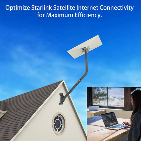 Starlink Gen 3 Mounting Kit With 51 Inch Pole And Pipe Adapter installed on rooftop, connected to V3 Standard Dish