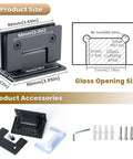 Heavy Duty Stainless Steel Shower Door Hinges For Frameless Glass Bathroom Walls With 90 Degree Swivel Design Rock Solid Operation Matte Black Finish Replacement Parts Pack Of Two product size and accessories diagram.
