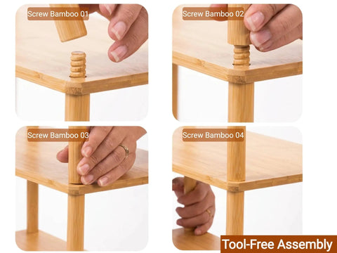Tool-free assembly of Expandable Bamboo Corner Shelf Stand 2 To 5 Tier Bookshelf For Living Room, Home Office, And Garage