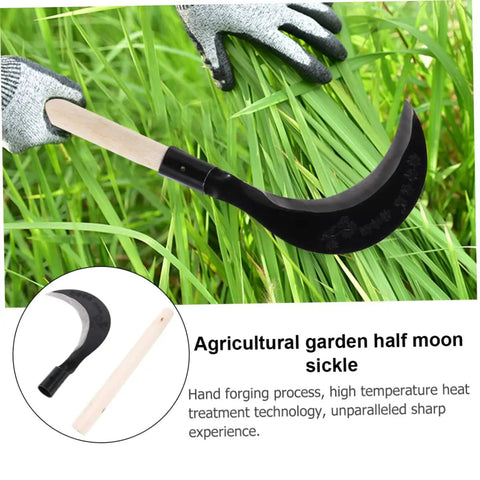 Long Handle Manganese Steel Hand Scythe For Weeding And Gardening With A Comfy Grip Balanced For One Hand Use close-up in grass