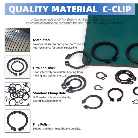 266 Piece 21 Sizes C Clip External Retaining Rings Set With Tweezer 65Mn Steel Snap Ring Kit For Axles Shafts And Moving Parts