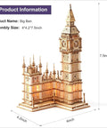 Big Ben 3D Wooden Puzzle Kit For Adults Easy To Build And Satisfying To Finish Laser Cut Wood Model That Makes A Dope Gift For Family And Friends And A Stylish Home Decor Piece, 4x4.2x7.5in
