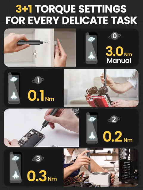 Mini Electric Screwdriver Set With 60 Precision Bits And Four Torque Settings Magnetic Case Repair Tool Kit in use