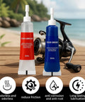 All Purpose Fishing Reel Lubricant Kit 1.35oz With Liquid Oil And Solid Grease for all reel types shown with reel on beach