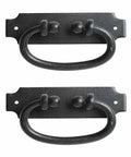 Wrought Iron Cabinet Ring Pull Set Black Antique Colonial Hepplewhite Style 5-1/4 In Backplate, 1.6 In Wide, Pack Of 4 Close-Up
