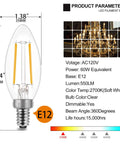 60 Watt Equivalent LED Candelabra Bulbs Dimmable Soft White 2700K 550LM B11 E12 Filament Style with specifications