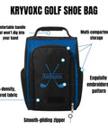 Custom Embroidered Golf Shoe Bag For Men With Monogram showing top strap, side pockets, durable polyester, zippered design