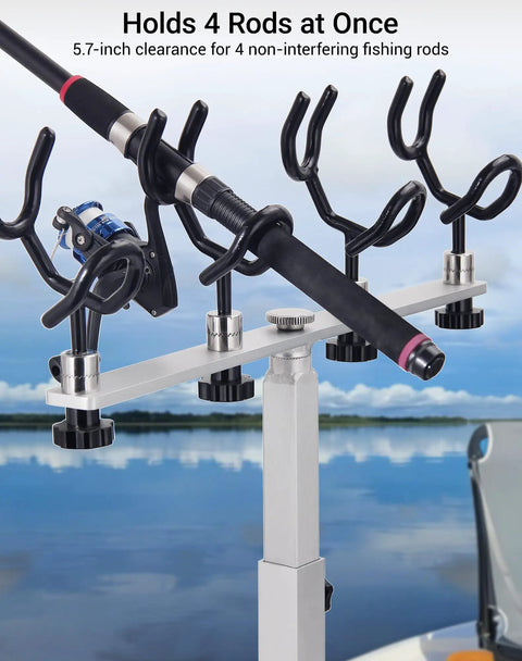 Crappie Rod Holder System For Boat Track Mount Four Rod Adjustable Spider Rig Setup Built With 316 Stainless Steel And Marine Aluminum Durable Track Compatible Design Fits Most Standard Track Systems. 4-rod mount on boat track, 5.7-inch clearance