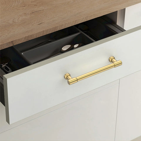 Champagne Bronze Cabinet Pulls 5 Inch Hole Centers Zinc Alloy Square Handles for kitchen drawers, modern kitchen view.