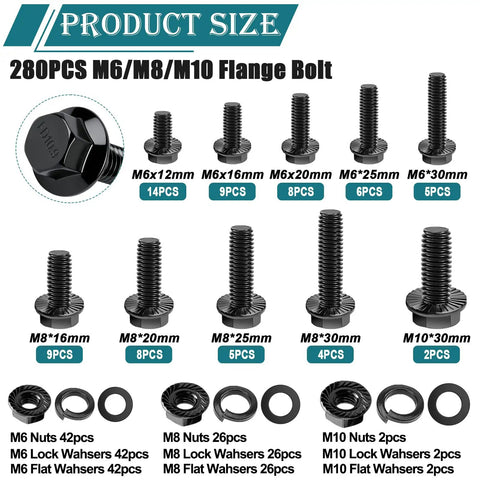 Top Shelf And Knockout Grade 10.9 Metric Screw Assortment With Heavy Duty Flange Bolt Kit covering M6 M8 M10 flange bolts and nuts.