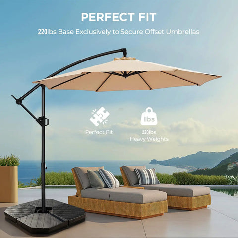 Heavy Duty 4 Piece Patio Umbrella Base Weights 220 Lbs Fillable With Water Or Sand Square Base with offset umbrella setup