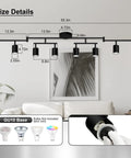 Eight Light Matte Black LED Track Lighting System For Kitchen And Hallway installed showing size details and GU10 base info