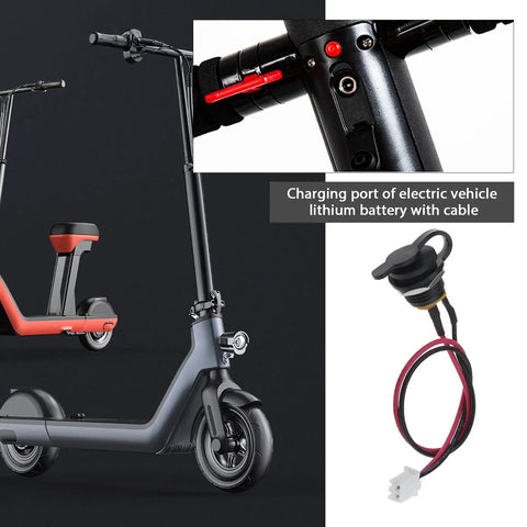 Two Piece Electric Bike Charging Port Replacement For E Bike And Scooter With DC 5.5x2.1mm Hole Waterproof Dust Cap Durable Plastic And Metal Build Includes 6.3 Inch Cable Length Easy Install No Fuss Plug And Play