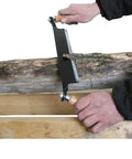 Rugged Straight Draw Shave Tool Featuring A Beefed Up 10 Inch High Carbon Steel Blade Perfect For Log Peeling Firewood Skinning And Precision Wood Shaping That Knocks Out Heavy Duty Jobs Every Time in use on a log.