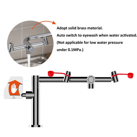 Deck Mounted Emergency Eyewash Faucet With Swivel Spout For Left Hand Mounting Dual Function Eye Wash Unit chrome design