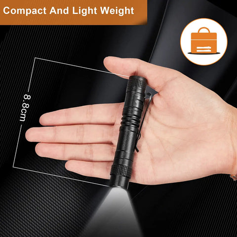 Ten Pack Mini Pen Light Flashlights, Ultra Compact Aluminum Pocket Lights with Clip in hand, 3.5 Inch, Everyday Carry Essentials