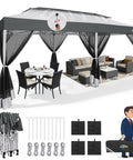 10x20 Pop Up Gazebo With Mosquito Netting Sidewalls No Tools Needed One Push Easy Up Canopy setup showing outdoor furniture and accessories