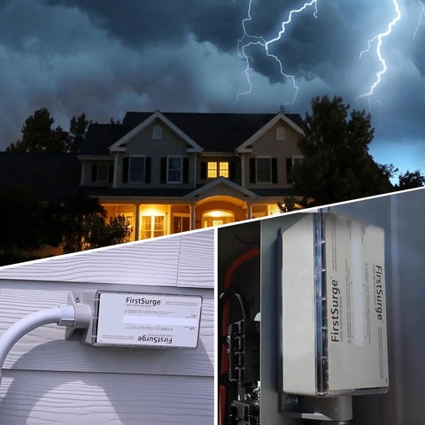 Whole House Surge Protector 140000 Amps SPD For 120V 240V Load Centers UL Listed installed outdoors near house