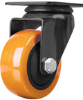 Built Like A Tank Three Inch Swivel Caster Wheels Set Of Four Heavy Duty Polyurethane Treads for workbench with orange wheel.