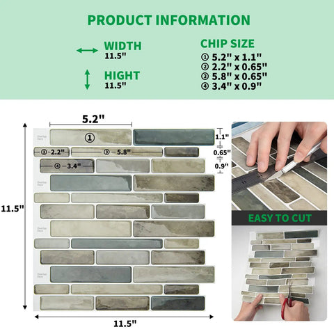Product information for Peel And Stick Marble Backsplash For Kitchen And Bath, 3D Self Adhesive Wall Tiles, No Grout Needed, 10 Sheets